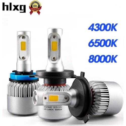Hlxg 2Pcs 4300K 6500K 8000K 12V H7 H11 H1 H4 Led Car Headlight 8000LM/Set 72W Auto 9005 HB3 9006 HB4 Led Headlamp Conversion Kit