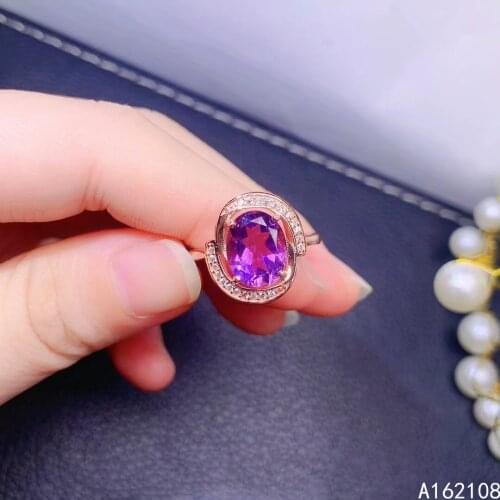 Exquisite Jewelry 925 Sterling Silver Inset With Gemstone Womens Luxury Vintage Amethyst Adjustable Ring Support Detection