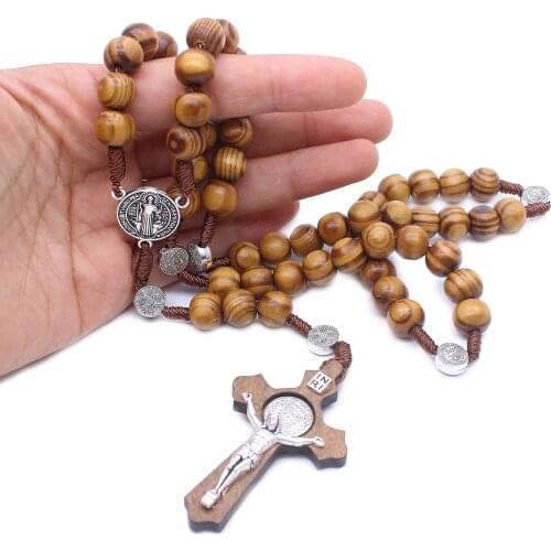 Catholic Rosary Necklace Hand-woven Wooden Cross Necklace Religious Prayer Jewelry Gifts To Friends And Relatives