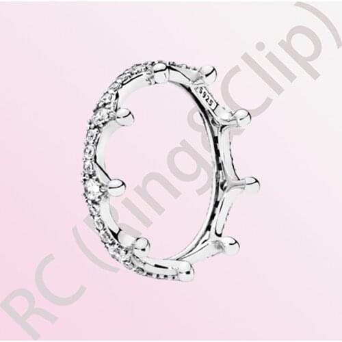 Classic Authentic 100% 925 Sterling Silver Women Rings Clear Sparkling Crown Rings for Women Engagemen Anniversary DIY Jewelry