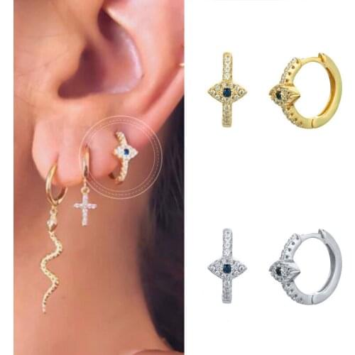 925 Silver Ear Buckle Gold Lucky Evil Blue Hoop Piercing Rock Punk Circle Fashion Jewelry 2021 Female Fashion Charm Fine Jewels