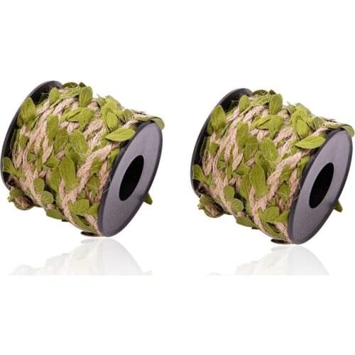 1pcs 10M Burlap Leaf Ribbon Jute Burlap Twine Vine with Artificial Leaves for Crafts Jungle Garland Party Wedding Garden Decor