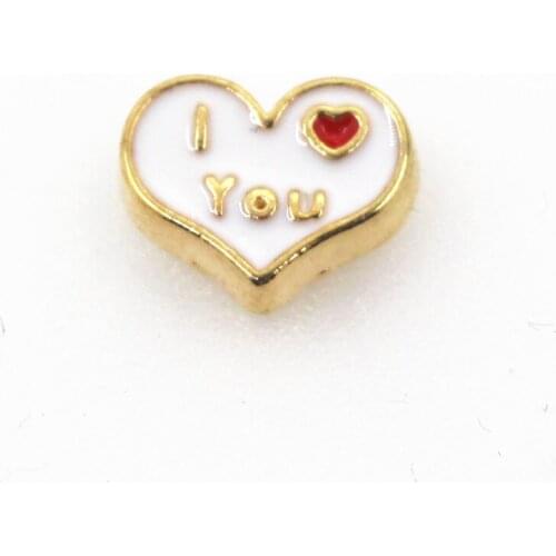 Hot selling 20pcs/lot Gold Heart I Love You Floating Charms Living Glass Memory Lockets Floating Charm DIY Jewelry Charms