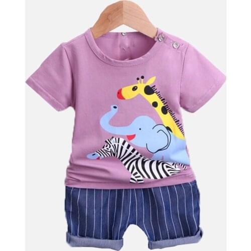 Hot Sale Cartoon Childrens Clothing Animal Print T-Shirt + Shorts Kids Clothing Sets 2 Pcs Baby Boys Clothes Sport Suits 1-5 Y
