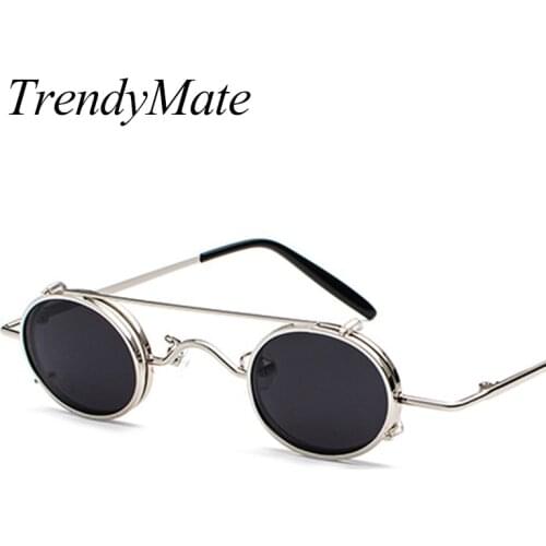 Small Oval Sunglasses Women Famous Brand Designer Vintage Sun Glasses Retro Personality Metal Eyewear Steampunk Style 1304T