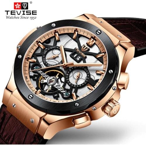 TEVISE 2020 Mens Military Watches Automatic Self-Wind Movement Rose Gold Luxury Top Brand Clock Males Relógio Masculino