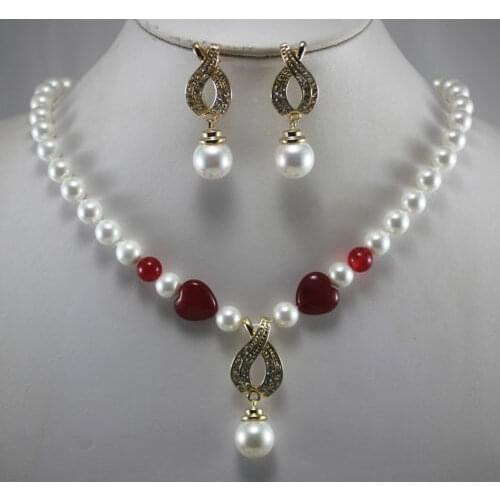 New Design 8mm Shell Pearl Earring Necklace Pendant Jewelry Set