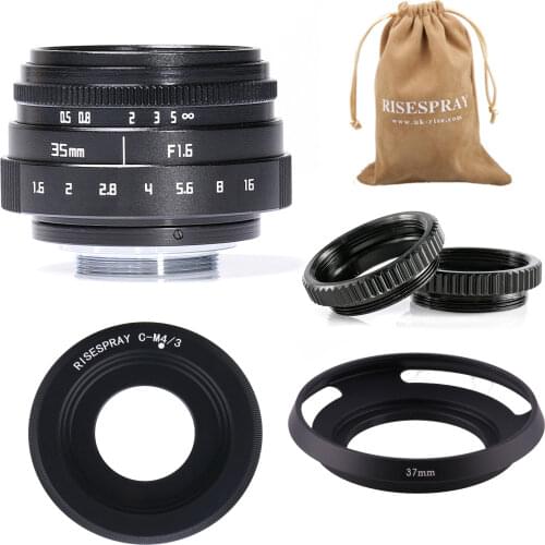 Mini 35mm f/1.6 APS-C CCTV Lens+adapter ring+2 Macro Ring+lens hood for P anasonic/O lympus Micro4/3 M4/3 Mirroless Camera