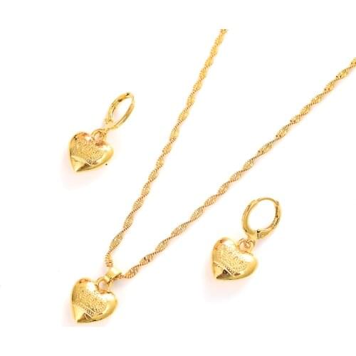 Cute crown Heart Gold Color Pendant Necklace drop Earrings Small Jewelry Sets for Women Girls Kids Child party gifts