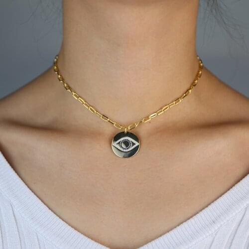 Lucky evil eye pendant necklace open box chain 2020 new women charm choker collar