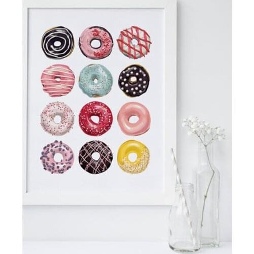 Donuts Prints Kitchen Wall Sign Canvas Poster Dessert Pastry Wall Art Painting Picture Assorted Donuts Art Print Kitchen Decor