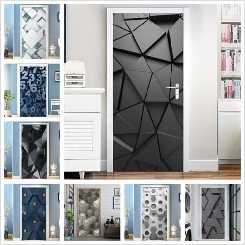 PVC Self Adhesive 3D Geometry Figure Door Stickers Home Design Mural Wood Door Decoration Renovation Wallpaper DIY Decal poster