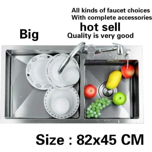 Free shipping hand made stainless steel household kitchen sink big thickening double groove hot sell 82x45 CM