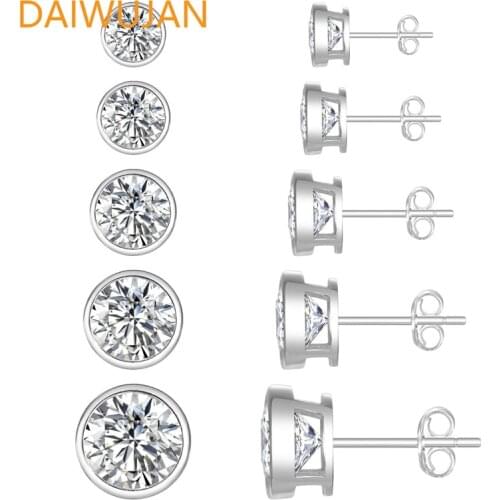 DAIWUJAN Cassic 925 Sterling Silver Stud Earrings 2/3/4/5/6/7mm Round Zircon Earrings for Women Girls Party Wedding Jewelry Gift