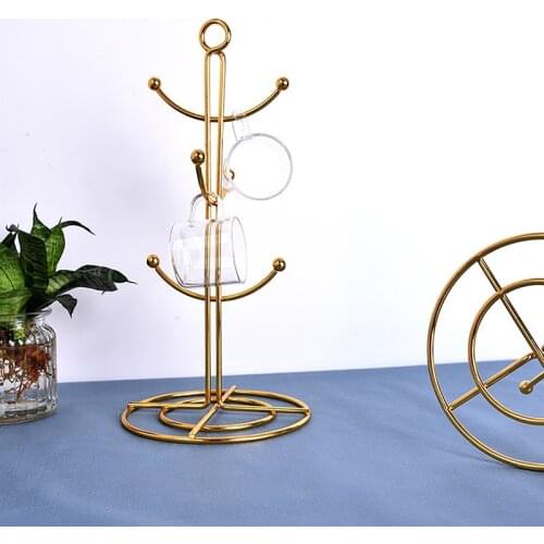 Nordic Iron Coffee Tea Cup Rack Stand Tree Shape Storage Rack Gold Hanging Display Cup Drying Rack Kitchen Organizer Shelf Tools