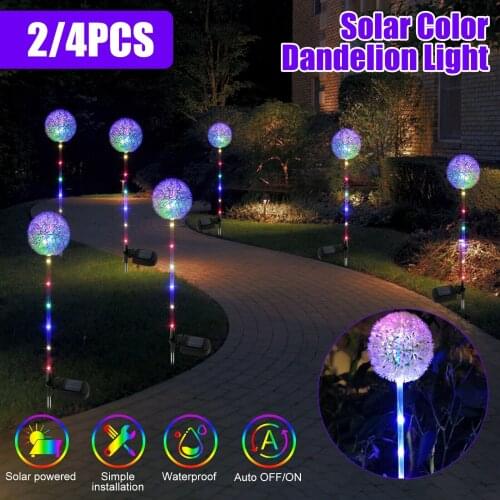 2/4x Solar LED Dandelion Flower Lights Stake Outdoor Landscape Decor Ground Lamp for Holiday Wedding Fairy Decoration