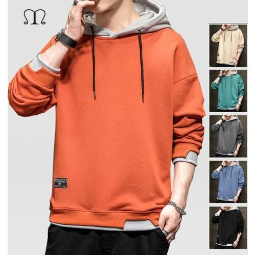 Mens Sweatshirt Long Sleeve Fack Two Pieces Autumn Spring Male Casual Hoodies Top Blouse Tracksuits Sweatshirts Hoodie Men 4XL