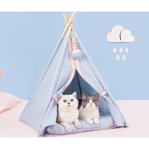 Pet Teepee Dog & Cat Bed with Cushion - Portable Dog Tents & Pet Houses, Luxury Cozy Cave Sleep Bed Indoor and Outdoor