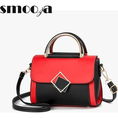 SMOOZA Women Shoulder Bag Casual All-match Messenger Small Square Bag Stitching Color Women Handbags Metal Buckle Decoration Bag