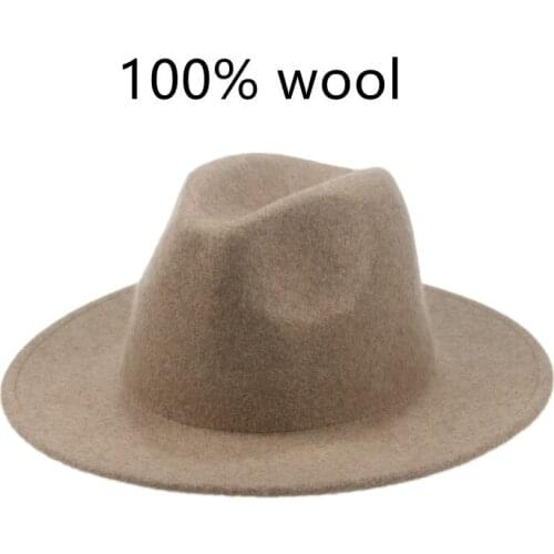 Women winter hats wide brim solid grey black fedora hats panama 100% wool soft luxury outdoor classic formal hat sombrero mujer