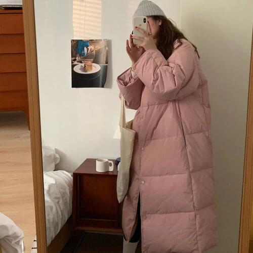 Pink long down padded jacket women 2020 winter new style loose warmth thickening trend mid-length padded jacket bread