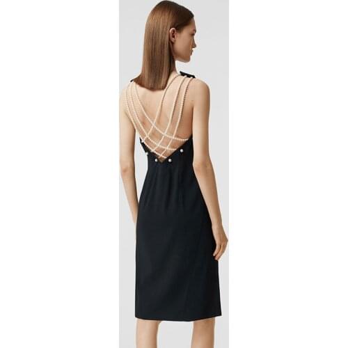 New Summer Ladies Backless Beaded Design Bodycon Bandage Dress Sleeveless Black Celebrity Club Party Dress Vestidos 2021