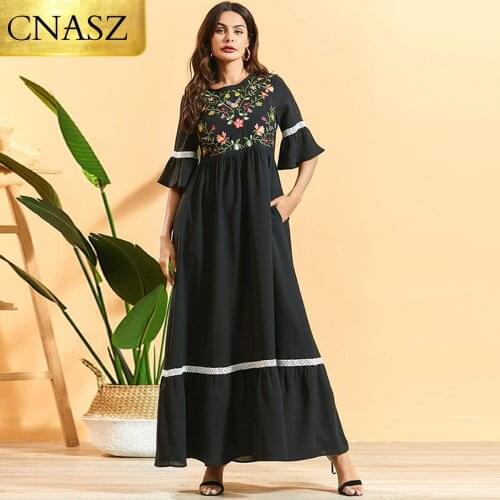 New Womens Fashion Comfortable Floral Print Long Sleeve Pleated Long Skirt Arab Robe Dresses For Women 2021 Vestido De Mujer