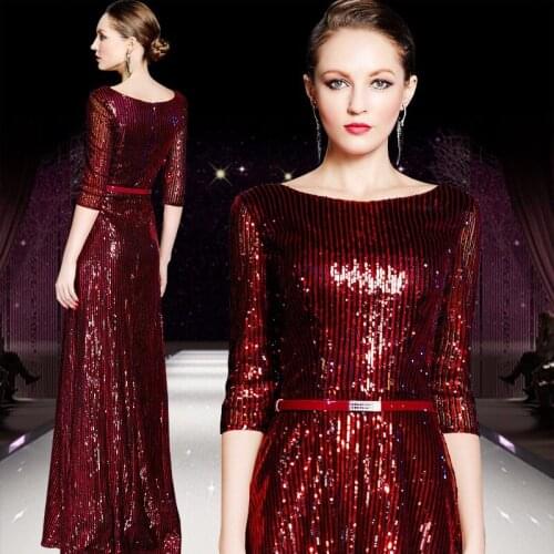 2018 robe de soiree vestido de festa prom evening gown Sashes vintage half sleeve red sequined long Mother of the Bride Dresses