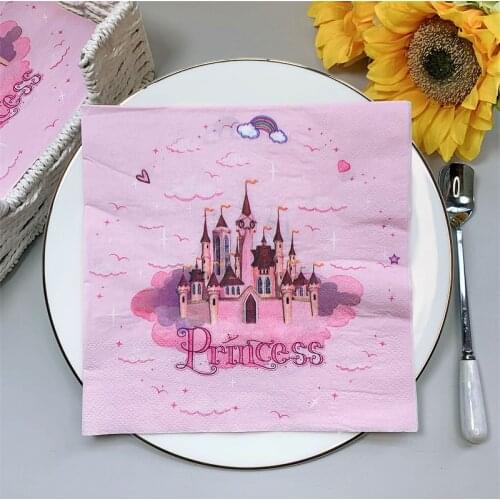 20Pcs/Pack Cute Princess Castle Decoupage Paper Napkins Kawaii Pink Paper Tissues for Girls Birthday Party Table Decorations G