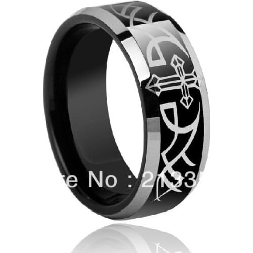 Free Shipping Buy Cheap Price Discount Sales USA HOT Selling 8MM Men&Womens Christ Cross Black Two Tone Tungsten Wedding Rings