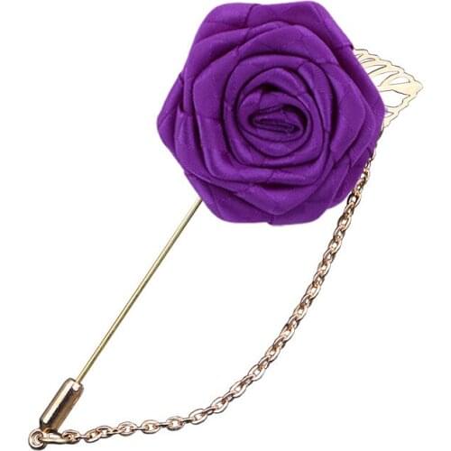 Pure Fabric Flower Boutonniere Corsages Long Needle Leaf Chain Men Women Lapel Brooch Party Bridegroom Bride Wedding Accessories