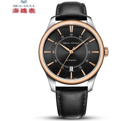 Seagull mens watch automatic mechanical watch waterproof leather strap calendar business mens watch 6074 mechanical series