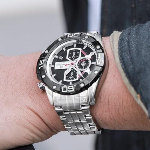 New NAVIFORCE Mens Quartz Chronograph Watches Stainless-Steel Bracelet Silver Sports Fashion Casual Waterproof Business Clock
