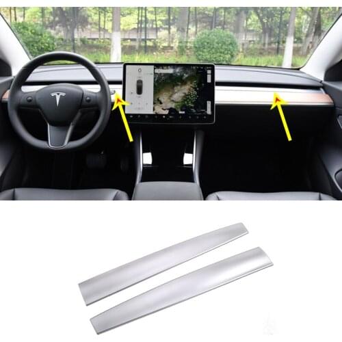 Car Style Dashboard Decorative Panel Protective Panel Abs Silver Car Accessories Internal 2-Piece Set For Tesla Model 3