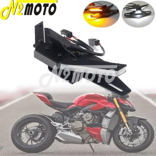 For Ducati Streetfighter V4 V4S V2 LED Tail Tidy Fender Eliminator Kit Turn Signals License Plate Light Bracket Cafe Racer 20-UP
