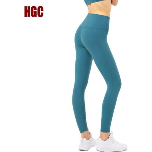 HGC 2021 Naked Feel Yoga Pants Womens High Waist Sports Fitness Leggings Squat Proof Elastic Running Sexy GYM Workout Tights