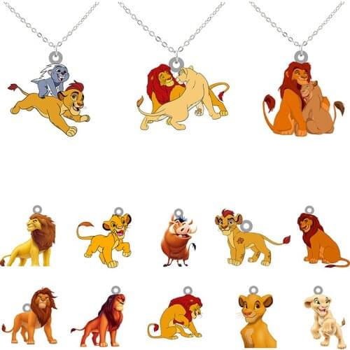 Disney Creative Necklace Simba And His Father Mufasa Styling Necklace Cartoon Acrylic Necklace Epoxy Cartoon Jewelry