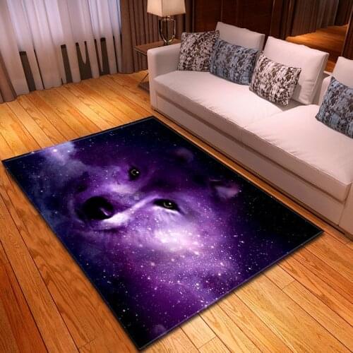 Creative 3D Starry Sky Wolf Printed Carpets For Living Room Bedroom Area Rugs Soft Flannel Carpet Decor Size Mats Parlor Large
