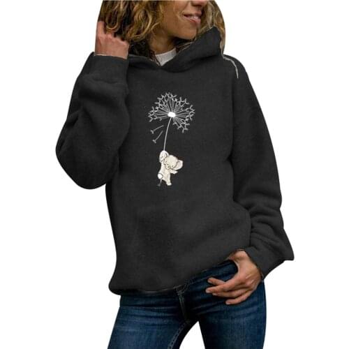 Top Selling Dandelion Elephant Printed Hoodies Women Winter Long Sleeve Tops Ladies Harajuku Hoody Female Clothes