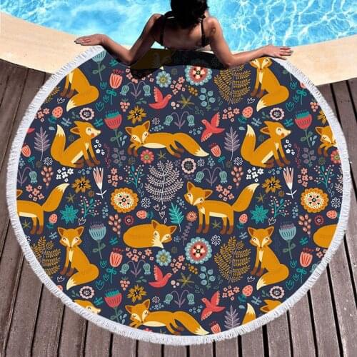 Cartoon Large Bath Towel Fox Round Cute Resort Beach Towel Microfiber Beach Blanket For Adult Women Child On The Beach Beach Mat