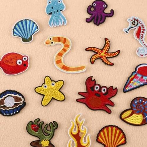 Cartoon Sea Animals Crab Octopus Wholesale Iron on Embroidered Cloth Clothes Patch For Clothing Girls Boys