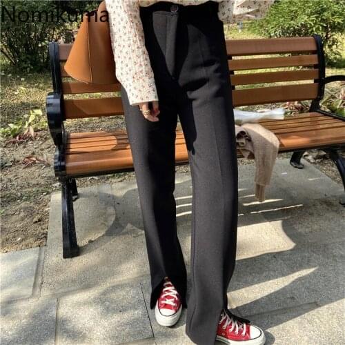 Nomikuma Spring High Waist Elegant Split Long Trousers Spring New Women Pants 2021 Korean Solid Pants Pantalones De Mujer 6E374