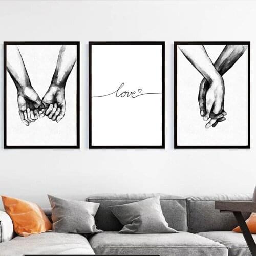 Nordic Hand Painted Print Canvas Painting Loves Love Hand In Hand Picture for Living Room Bedroom Background Wall Art Decor