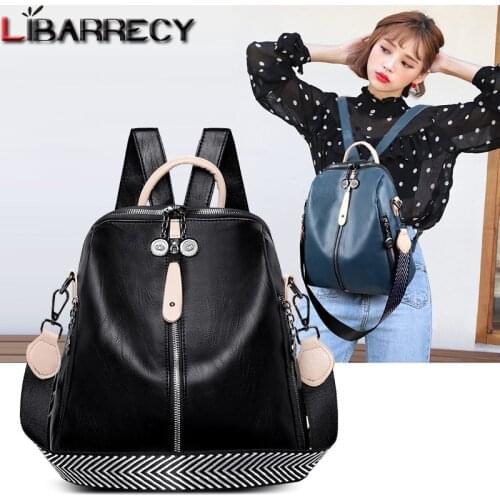 New Fashionable PU Leather Backpacks for Ladies 2021 High Quality Solid Color Shoulder Backpack for Women Multifunction Bags