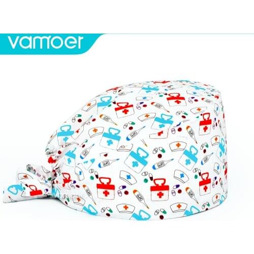 Wholesale Cotton Medical pattern printing scrub hat With sweat towel dentist cap lab work cap scrub cap long hair