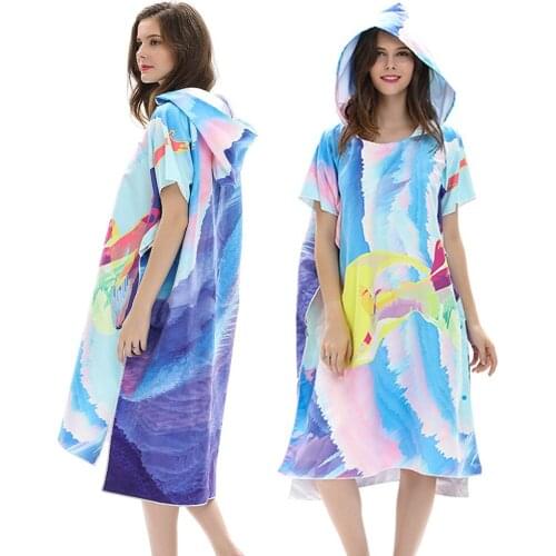 Men Women Microfiber Large Beach Towel Wetsuit Changing Robe Swimming Dry Robe Hooded Bath Towels Surf Poncho Dry Bathrobe Quick