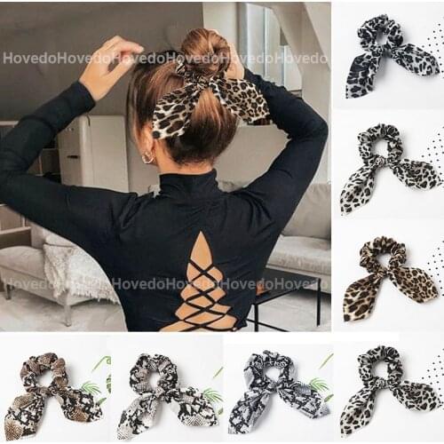 Fashion Leopard Bowknot Elastic Hair Bands for Women Girls Scrunchies Headband Chic Hair Ties Ponytail Holder Hair Accessories