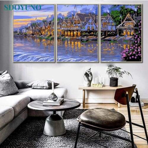 SDOYUNO 3Pcs 40x50cm Painting By Numbers For Adult Scenery DIY Frameless Paint By Numbers On Canvas Handpainted Wall Art