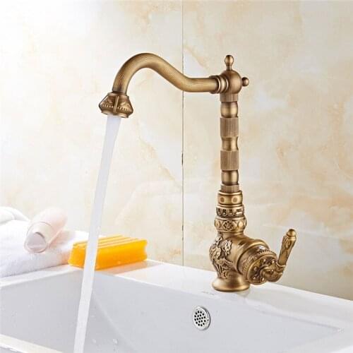 Basin Faucet Antique Bronze Carved Brass Faucet Hot and Cold Sink Faucet Mixer Kitchen Tap Bathroom Faucet Lavatory Mixer