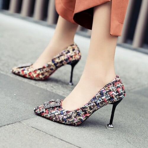 Women Pumps 2021 Spring Autumn New Fashion Straw Woven Womens Shoes With High-heeled Nightclub Single Shoes 9cm Fight color
